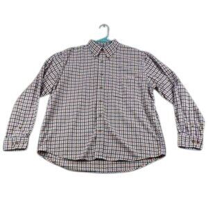 Lands' End Shirt Flannel Button Down Orange Blue Men's Size L